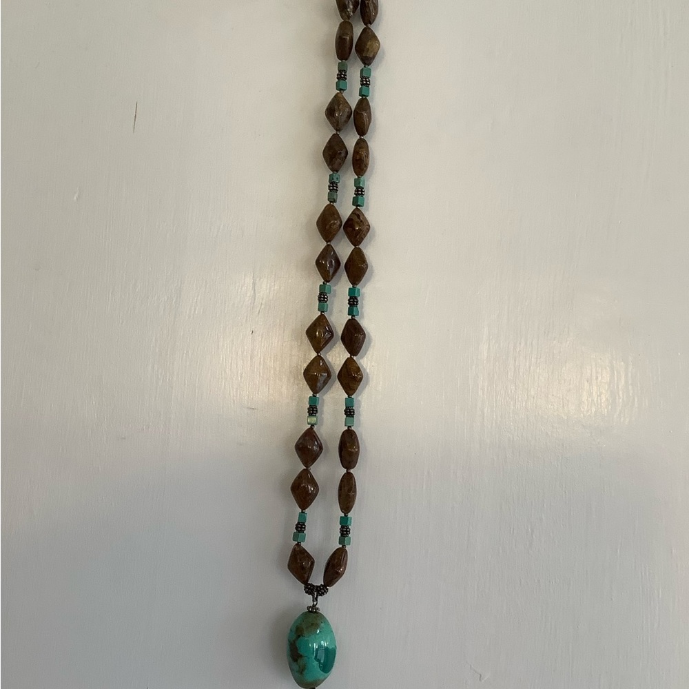 Brown & Green with Silver Decorative Necklace